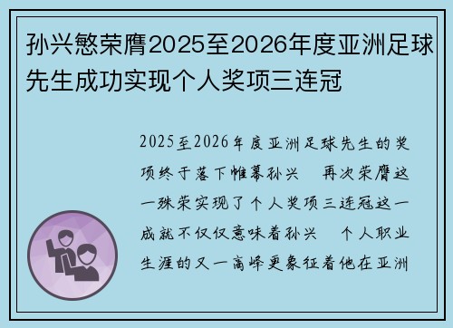孙兴慜荣膺2025至2026年度亚洲足球先生成功实现个人奖项三连冠